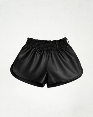 YASMIN faux leather ruched shorts BLACK