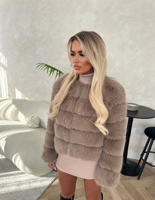 ROMA 6 row faux fur coat longer sleeve MOCHA