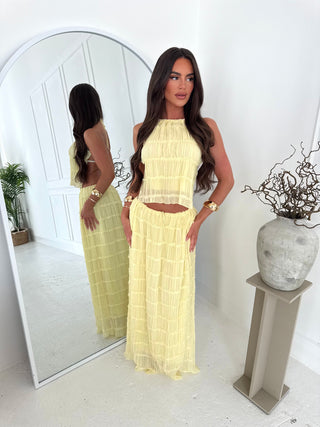 LILIANA chiffon ruffle halter neck top & maxi skirt two piece LEMON YELLOW