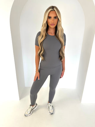 EVIE short sleeve legging seamless gym set two piece GREY
