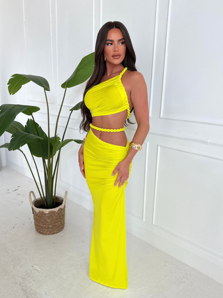 LILA cropped one shoulder rope top & maxi skirt two piece LIME