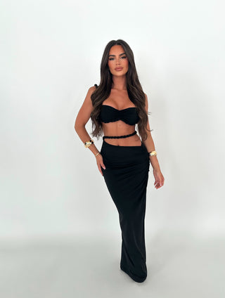KAILIA rope bralet top & maxi skirt two piece BLACK