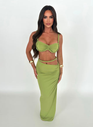 KAILIA rope bralet top & maxi skirt two piece GREEN