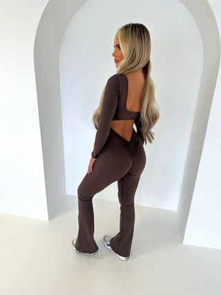KALLIE long sleeve sculpting ruche bum jumpsuit BROWN