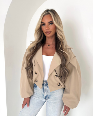 TARA cropped balloon sleeve trench coat BEIGE