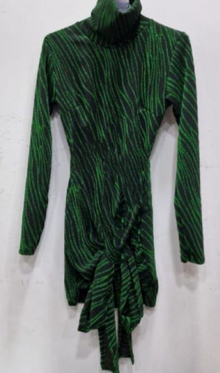 JANE zebra glitter long sleeve tie up drape dress GREEN