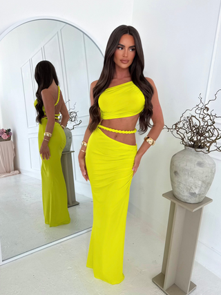 LILA cropped one shoulder rope top & maxi skirt two piece LIME