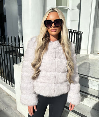 ROMA 6 row faux fur coat longer sleeve WHITE TIP