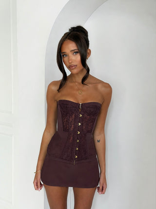 EMILIA lace detail bustier corset BURGUNDY/PLUM