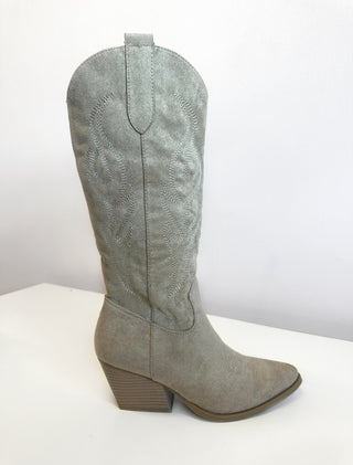 COWBOY faux suede cowboy low heel boots TAUPE