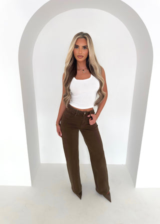 SADIE wide leg stretchy high waist jeans DARK BROWN