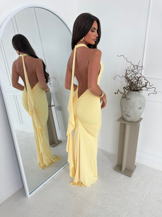 LYANNA rose detail frill drape backless maxi dress LEMON YELLOW