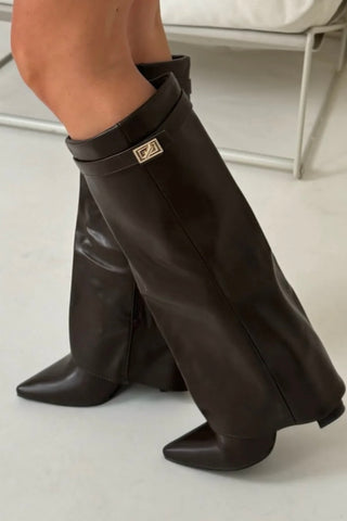 GIGI leather folded shark lock boots BROWN
