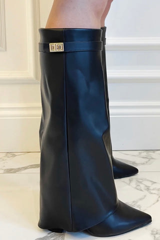 GIGI folded shark lock boots BLACK PU LEATHER