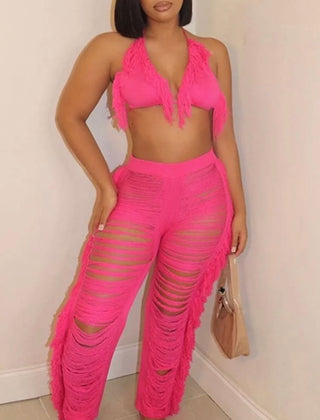 TROPEZ fringe tassel trousers HOT PINK